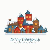 Christmas watercolor with snow village for greeting card . vector