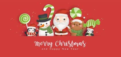 Happy Christmas background with Santa clause and friends. vector