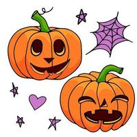 Set pumpkin, the symbol of the Halloween. Orange pumpkin with smile vector