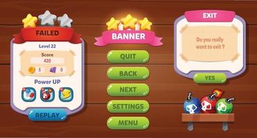 Casual Game UI menu pop up buttons vector
