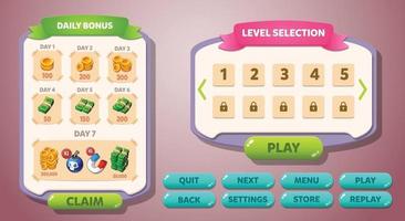 Casual Game UI menu pop up buttons vector