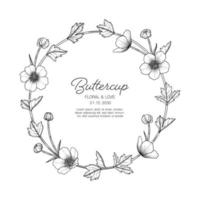 Hand drawn buttercup floral greeting card background. vector