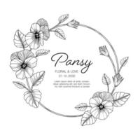 Hand drawn pansy floral greeting card background. vector