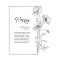 Hand drawn poppy floral greeting card background. vector