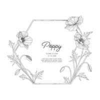 Hand drawn poppy floral greeting card background. vector