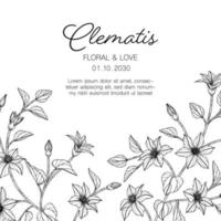 Fondo de tarjeta de felicitación floral clematis dibujado a mano. vector