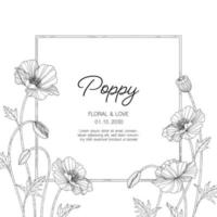 Hand drawn poppy floral greeting card background. vector