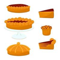 A set of pies with jam and carrot or pumpkin cakes vector