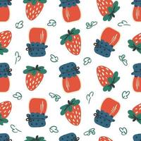 Strawberry or wild strawberry and jam seamless pattern vector