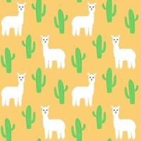 Cute white llama with cacti seamless pattern vector illustration