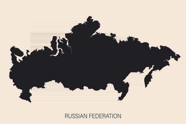 Highly detailed Russian Federation map with borders isolated on background