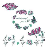 Collection of doodle sea and marine patterns. vector