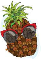 Funny pineapple in glasses. Vector illustration.