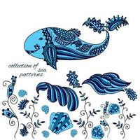 Collection of doodle sea and marine patterns. vector