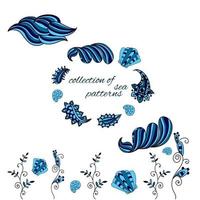 Collection of doodle sea and marine patterns. vector