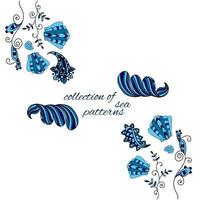 Collection of doodle sea and marine patterns. vector