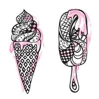 Ice cream in a cone on a stick in a vector. Vector illustration