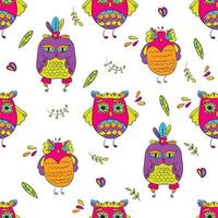 Seamless background with funny owls. Vector illustration.