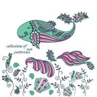 Collection of doodle sea and marine patterns. vector