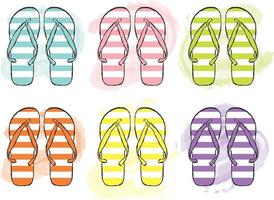 Beach Flip Flops in different colors. vector