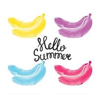 Postcard Hello Summer with colored bananas. Vector illustration.