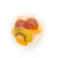 Pudding fruits on white background photo