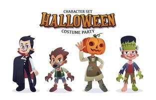 Halloween costume party character set vector