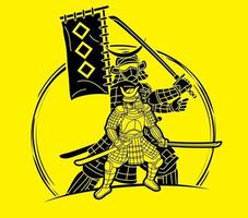 Samurai Warrior Japanese Fighter Ronin with Weapons Action vector