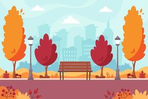 Autumn city park with bench. Autumn landscape. vector