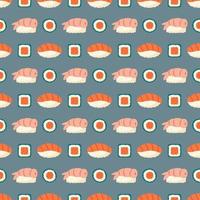 Sushi and rolls with fresh salmon Seamless pattern Packaging design vector