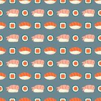 Sushi and rolls with fresh salmon Seamless pattern Packaging design vector