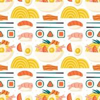 Sushi salmon rice shrimp ramen roll  Seamless pattern wrapping paper vector