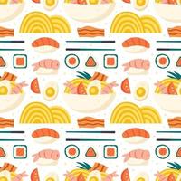 Sushi salmon rice shrimp ramen roll  Seamless pattern wrapping paper vector