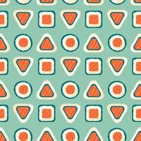 Sushi rolls with salmon fish rice and nori seaweed Seamless pattern vector