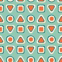 Sushi rolls with salmon fish rice and nori seaweed Seamless pattern vector