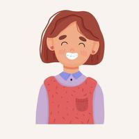 Cute school-age girl with braces. Healthy smile concept. vector