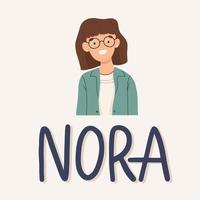 A teacher with glasses named Nora. Vector illustration