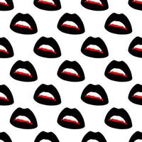 Seamless pattern made from flat black open lips with vampire fangs