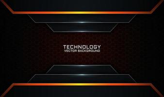 Abstract 3d black technology background with orange light effect vector