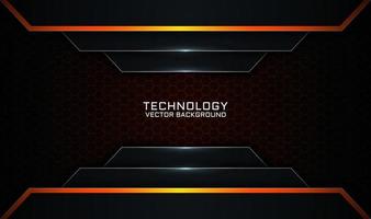 Abstract 3d black technology background with orange light effect vector