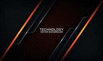 Abstract 3d black technology background with orange light effect vector