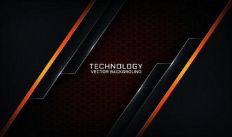 Abstract 3d black technology background with orange light effect vector