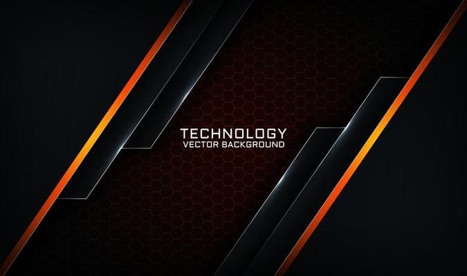 Abstract 3d black technology background with orange light effect