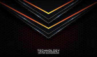 Abstract 3d black technology background with orange light effect vector