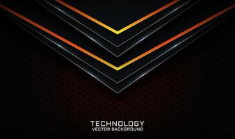 Abstract 3d black technology background with orange light effect vector