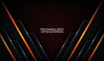 Abstract 3d black technology background with orange light effect vector