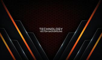 Abstract 3d black technology background with orange light effect vector