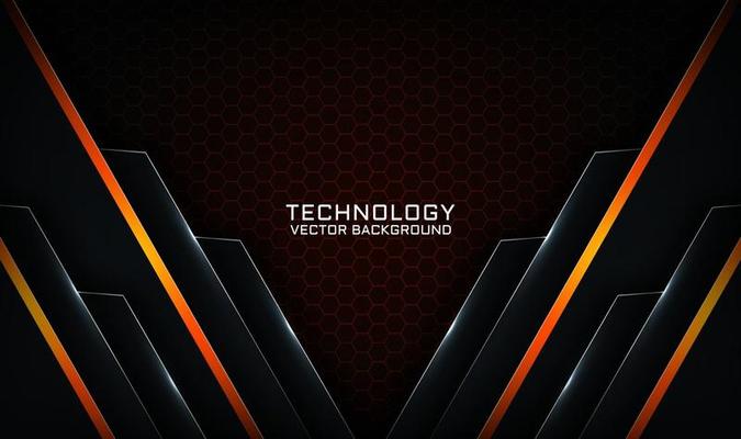 Abstract 3d black technology background with orange light effect
