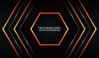 Abstract 3d black technology background with orange light effect vector