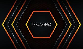 Abstract 3d black technology background with orange light effect vector